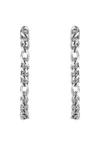 Orecchini a catena in argento con anelli allungati, superficie lucida e design elegante con chiusura a perno sicura.