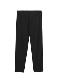 Pantalon noir droit avec taille élastique, présenté à plat sur fond blanc.
