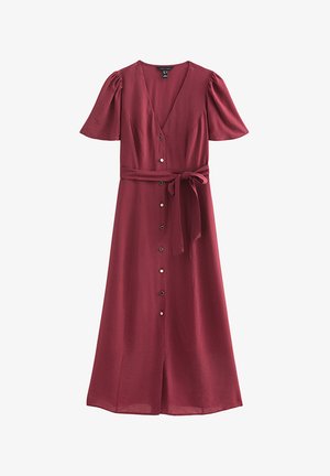 New Look, BUTTON FRONT FLUTTER SLEEVE MIDI DRESS - Blousejurk - burgundy