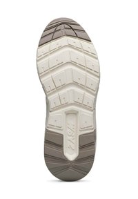 Suola della scarpa con un design di battistrada a motivo, caratterizzata da colori crema pallido e taupe, realizzata in gomma con scanalature testurizzate per aderenza e trazione.