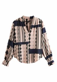 V-NECK CUFF - Blouse - navy blue geo print