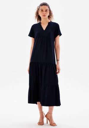 V NECK RUFFLED - Day dress - navy blue