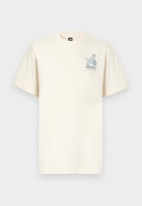 Μπεζ βαμβακερό T-shirt με κοντά μανίκια, με μπλε γραφικό λογότυπο της The North Face και κείμενο "Yosemite, CA" στο στήθος.