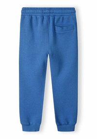 Blauwe katoenen joggingbroek met een elastische tailleband, geribde manchetten en een klein achterzakje. Glad textuur en recht gesneden ontwerp.