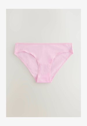 Culotte en coton rose clair avec une texture lisse, une couverture modérée et une taille élastique. Présente des bords sans coutures pour plus de confort.