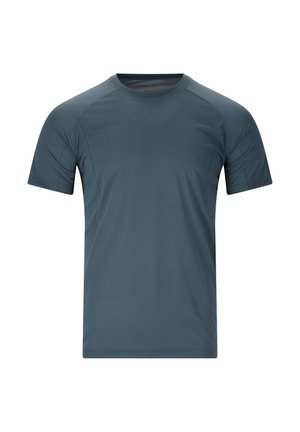 Mörkgrå träningsskortärmad t-shirt i slätt material, med rund halsringning, platta sömmar och en något figurnära design.