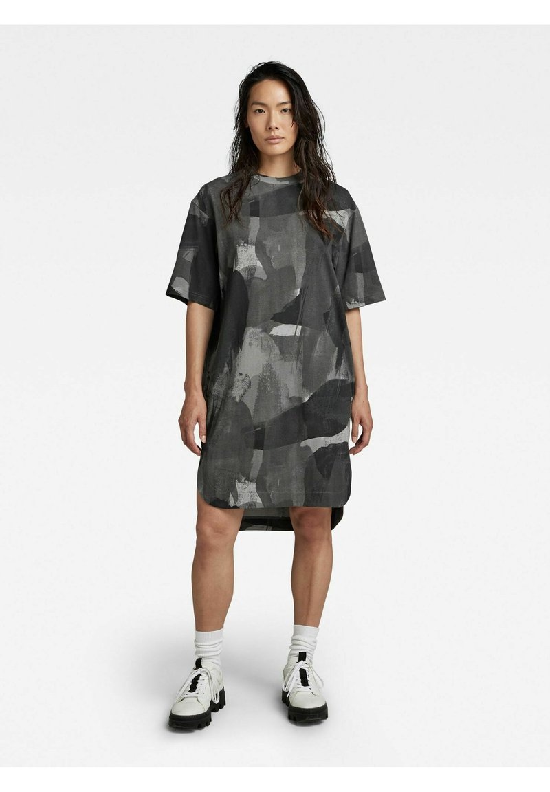 G-STAR - BOXY U TEE ALLOVER - Jersey dress - metal grey watercolor camo, Enlarge