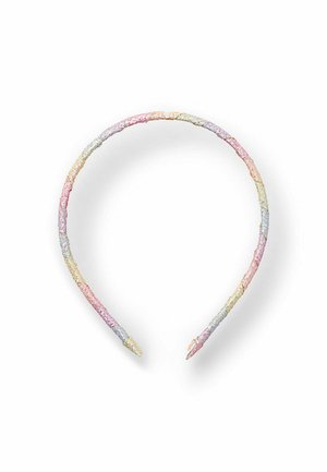 Trendy pastel čelenka ve zakřiveném designu, s texturovaným povrchem v odstínech růžové, levandulové a zlaté. Hladký vnitřní povrch.