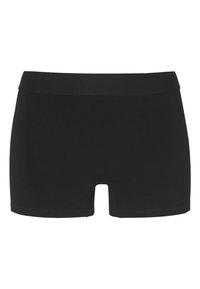 Svarta shorts i mjukt material, med en slät midja och kort längd, utan synliga mönster eller hårdvarudetaljer.