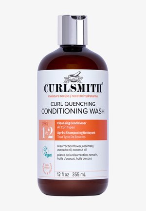 Flacon de Curlsmith Curl Quenching Conditioning Wash, 355 ml, après-shampoing nettoyant pour tous types de boucles, végan, avec huiles de fleur, de romarin, d'avocat et de coco.