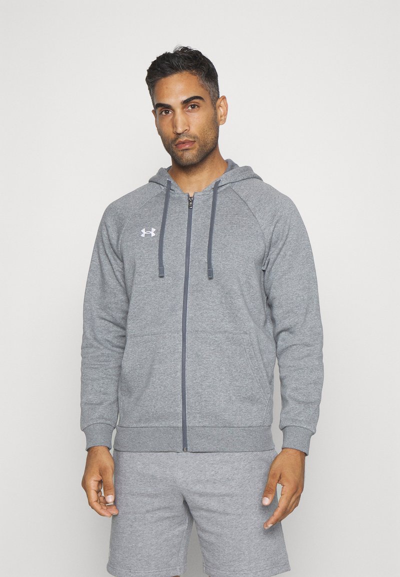 Under Armour - RIVAL HOODIE - Sweatjacke - castlerock light heather/white, Vergrößern