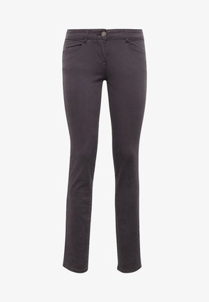 Jeans slim fit gris foncé en mélange de coton avec une légère extensibilité, dotés de poches avant, d'une fermeture à bouton et d'une taille mi-haute.