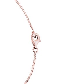 Halskette aus Roségold mit einem Karabinerverschluss. Die Kette besteht aus kleinen, miteinander verbundenen Gliedern und hat eine glatte, glänzende Oberfläche.