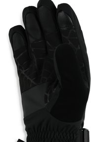 Gants noirs avec paumes en cuir texturé, dos en tissu doux et design à motifs. Poignet élastique avec sangle ajustable pour un ajustement sécurisé.