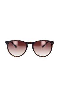 Solsikker med ramme i skjellmønster acetat, runde linser og gradient rosa-tonede linser. Lett og dristig design.