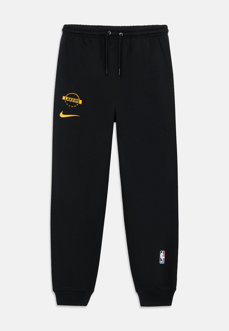 Sorte joggebukser laget av myk stoff, med et gult "Lakers"-logo og en Nike Swoosh. Elastisk midje og mansjetter. NBA-logo på benet.