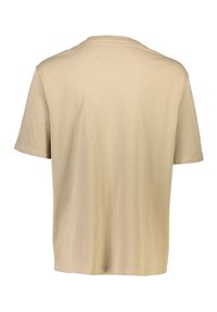 Beige lyhythihainen t-paita, joka on valmistettu pehmeästä puuvillasta. Siinä on klassinen pyöreä kaula-aukko ja rento istuvuus, sekä sileä pinta kauttaaltaan.