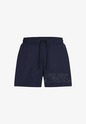 Marljive mornarske kupaće hlače od laganog materijala, sa elastičnim pojasom s vezicom i velikim printanim logotipom "KARL" sa strane.