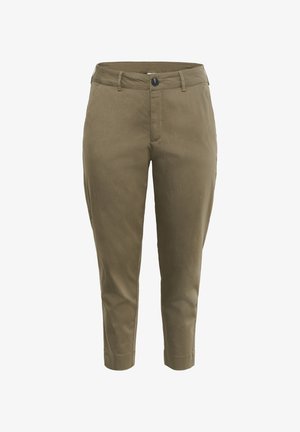 Olijfgroene katoenen broek met een slim fit, diepe zakken, knoopsluiting en opgerolde boorden voor een cropped stijl.