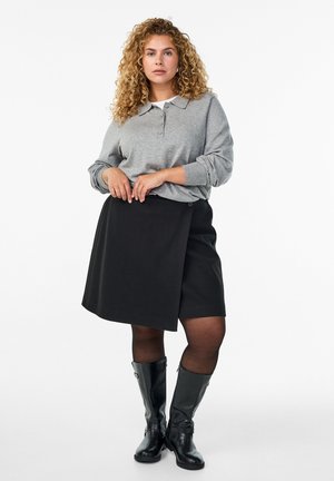 MIT KNOPFDETAILS - Wrap skirt - black