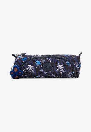 Kipling etui in donkerblauw met bloemenpatroon. Voorzien van een soepele rits en een blauwe aap sleutelhanger bevestigd aan een duurzame stof.