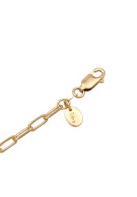 Guldforgyldt armbånd med ovale led, en krabbe-lås og et rundt mærke præget med "925" som indikerer sølvindhold. Glat tekstur og skinnende finish.