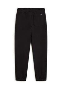 Zwarte sweatpants van zachte stof, met een elastische tailleband, verstelbare enkels en een enkele achterzak. Minimalistisch ontwerp.