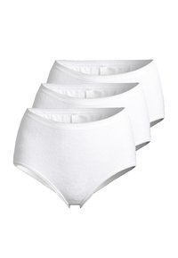 Dreierpack weiße Baumwollunterwäsche in Briefform, mit glattem Stoff, elastischem Bund und klassischem, hochgeschnittenem Design.