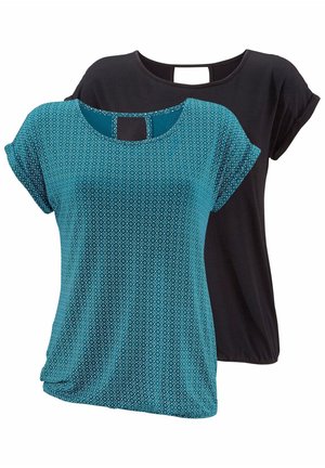 LASCANA 2 pack - T-shirt print - petrol-gemustert+schwarz-uni