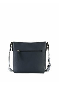 Granatowa skórzana torba na ramię z odczepianym wzorzystym paskiem, z przednią kieszeni�ą na zamek i gładką, teksturowaną powierzchnią.