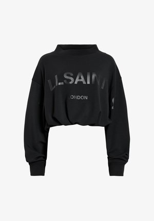 Czarny krótki sweatshirt z wysokim dekoltem i długimi rękawami. Posiada błyszczący nadruk logo "LL SAINT LONDON" w odważnych literach. Gładka tekstura.