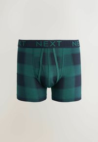 Groen en marineblauw geruit boxershorts met een zachte elastische tailleband waarop "NEXT" in het groen is gedrukt. Gemaakt van rekbare stof voor comfort.