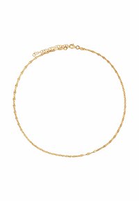 Złoty, skręcany łańcuszek naszyjnikowy z zapięciem na zatrzask, z nierównymi ogniwami i regulowaną długością dla dostosowanego dopasowania.