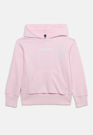 Sweat à capuche Adidas rose clair avec une poche kangourou devant et des poignets et un ourlet côtelés.