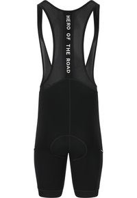 Cuissard de cyclisme noir avec dos en mesh, imprimé du logo "HÉROS DE LA ROUTE" et rembourrage au niveau du siège pour un confort optimal lors des sorties.