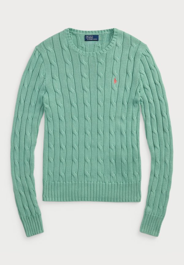 Cable Knit Cotton Crewneck Sweater - Jumper - celadon3