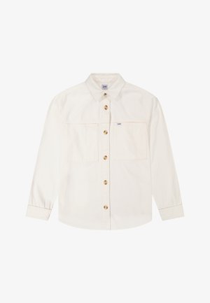 Off-white overhemd met lange mouwen, knoopsluiting, twee borstzakken en beige knopen, met een klein Lee-logo op de rechterzak.