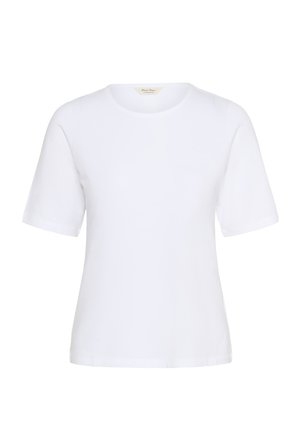 Biała koszulka z krótkim rękawem wykonana z miękkiej bawełny, z okrągłym dekoltem i luźnym krojem. Gładka faktura bez wzorów czy akcentów.