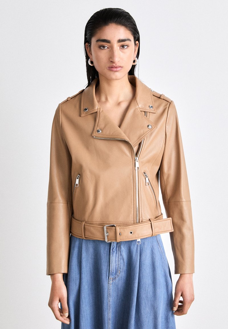 BOSS SAMELI Leather jacket light pastel brown/brown Zalando.co.uk