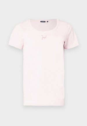 Helles rosa T-Shirt mit kurzen Ärmeln und rundem Ausschnitt. Mit einem kleinen "Joop!"-Logo in einem etwas dunkleren Rosa. Aus weichem Baumwollmaterial.