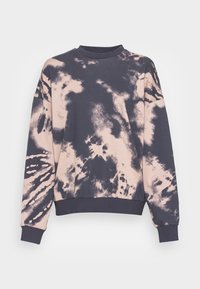 Felpa in cotone con motivo tie-dye blu navy e rosa chiaro, scollo rotondo, maniche lunghe e polsini e orlo a costine.