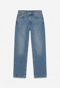 Μπλε τζιν παντελόνι σε ίσια γραμμή με κουμπί και φερμουάρ μπροστά, θηλιές για ζώνη και πέντε τσέπες.