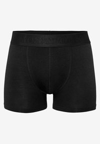 Boxer da uomo neri realizzati in un tessuto morbido e elasticizzato. Presentano un elastico in vita nero a tinta unita con il nome del marchio in rilievo e un design aderente.