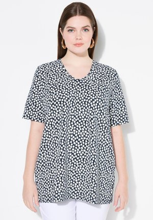 Ulla Popken CALICO FLORAL SHORT SLEEVE - T-shirt imprimé - marine