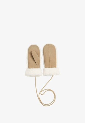 Rukavice napravljene od meke svijetlosmeđe zamjene suede, s bijelim umetkom od lažnog krzna na manžetama. Imaju pričvršćen kabel za povezivanje. Jedna rukavica uključuje dio za palac.