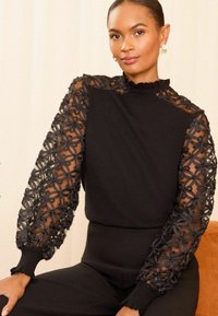 Love & Roses FINE GAUGE MIX FLUTE SLEEVE - REGULAR FIT - Palaidinė - pure black