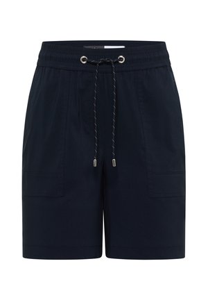 Shorts décontractés bleu marine avec taille élastique, cordon à l'avant et poches plaquées de chaque côté.