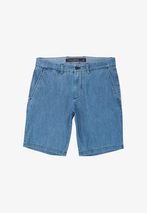 Blauwe denim shorts met een knoopsluiting, regular fit, zijzakken en een subtiele structuur. Voorzien van stiksel langs de zoom.