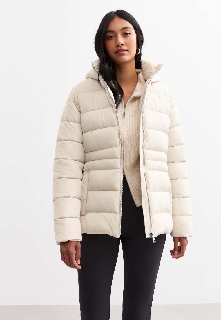 New Look HOODED PUFFER - Vinterjacka - off white
