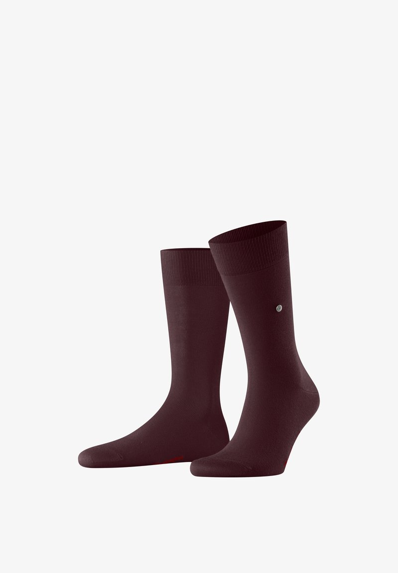 Chaussettes en coton bourgogne avec texture côtelée ; longueur mi-mollet ; présente un petit logo en accent ; finition lisse sur le corps et le orteil.